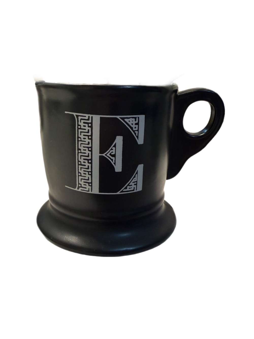 Anthropologie Black Ceramic Initial Letter E Monogram Coffee Tea Mug Art Deco